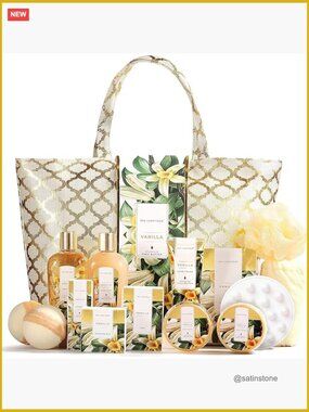 Vanilla Spa Gift Basket 15 Pcs Bath Bombs Bubble Bath Set for Women